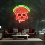 Retro Vintage Neon Sign Watermelon Skull 1
