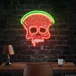 Retro Vintage Neon Sign Watermelon Skull 1