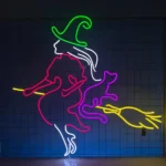 Retro Vintage Neon Sign Witch Cat Ride Broom Led 1