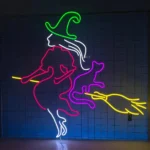Retro Vintage Neon Sign Witch Cat Ride Broom Led 1