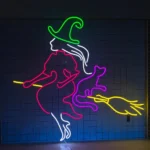 Retro Vintage Neon Sign Witch Cat Ride Broom Led 1
