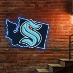 Seattle Kraken Neon Sign Washington State Map 1