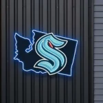 Seattle Kraken Neon Sign Washington State Map 1