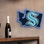 Seattle Kraken Neon Sign Washington State Map 1