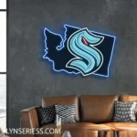 Seattle Kraken Neon Sign Washington State Map 1