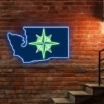 Seattle Mariners Neon Sign Washington State Map 1