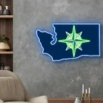 Seattle Mariners Neon Sign Washington State Map 1