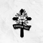 Spiritual Religious Metal Sign Custom Floral Cross 1