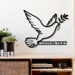 Spiritual Religious Metal Sign Dove Of Stillness Olive Branch 1