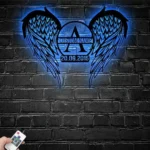 Spiritual Religious Metal Sign Personalized Angel Wings Name Date 1
