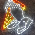 Spiritual Religious Neon Sign Praying Hand Pizza 1