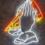 Spiritual Religious Neon Sign Praying Hand Pizza 1