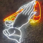 Spiritual Religious Neon Sign Praying Hand Pizza 1