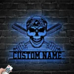 Sports Metal Sign Custom Baseball Skull Crossed Bats Head 1
