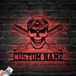 Sports Metal Sign Custom Baseball Skull Crossed Bats Head 1