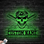 Sports Metal Sign Custom Baseball Skull Crossed Bats Head 1