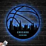Sports Metal Sign Personalized Chicago Skyline Basketball Player Name 1