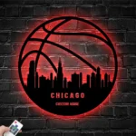 Sports Metal Sign Personalized Chicago Skyline Basketball Player Name 1
