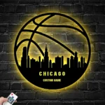 Sports Metal Sign Personalized Chicago Skyline Basketball Player Name 1