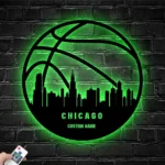 Sports Metal Sign Personalized Chicago Skyline Basketball Player Name 1