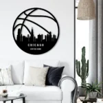 Sports Metal Sign Personalized Chicago Skyline Basketball Player Name 1