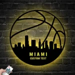 Sports Metal Sign Personalized Miami Skyline Basketball Player Name 1