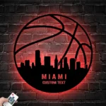 Sports Metal Sign Personalized Miami Skyline Basketball Player Name 1