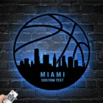 Sports Metal Sign Personalized Miami Skyline Basketball Player Name 1