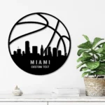 Sports Metal Sign Personalized Miami Skyline Basketball Player Name 1