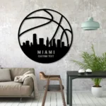 Sports Metal Sign Personalized Miami Skyline Basketball Player Name 1