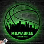 Sports Metal Sign Personalized Milwaukee Skyline Basketball Player Name 1