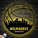 Sports Metal Sign Personalized Milwaukee Skyline Basketball Player Name 1