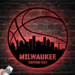 Sports Metal Sign Personalized Milwaukee Skyline Basketball Player Name 1