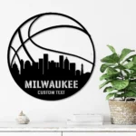 Sports Metal Sign Personalized Milwaukee Skyline Basketball Player Name 1