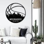Sports Metal Sign Personalized Milwaukee Skyline Basketball Player Name 1