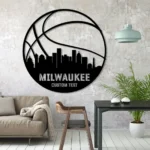 Sports Metal Sign Personalized Milwaukee Skyline Basketball Player Name 1