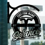 Tesla Metal Sign Bespoke Logo Metal Hanging Sign Car Garage Decor 1