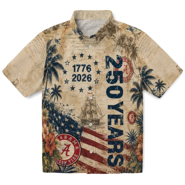 Alabama Crimson Tide Hawaiian Shirt - Customized America 250 Collage Cream