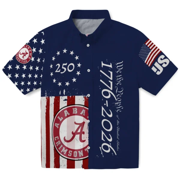 Alabama Crimson Tide Hawaiian Shirt - Personalized America 250 Stars Blue
