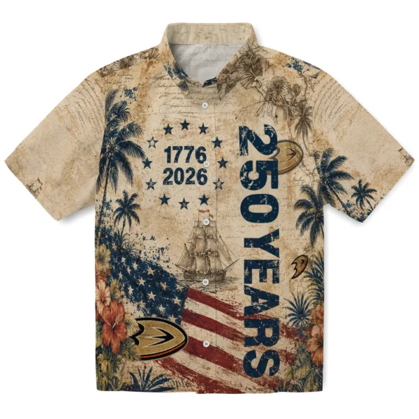Anaheim Ducks Hawaiian Shirt - Customized America 250 Collage Cream