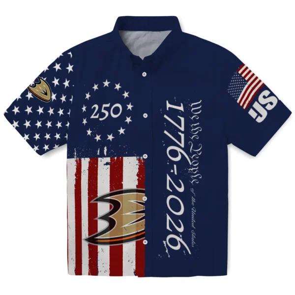 Anaheim Ducks Hawaiian Shirt - Personalized America 250 Stars Blue