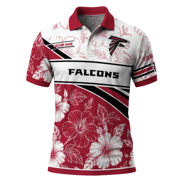 Atlanta Falcons Polo Shirt - Customized Floral Angles Red White