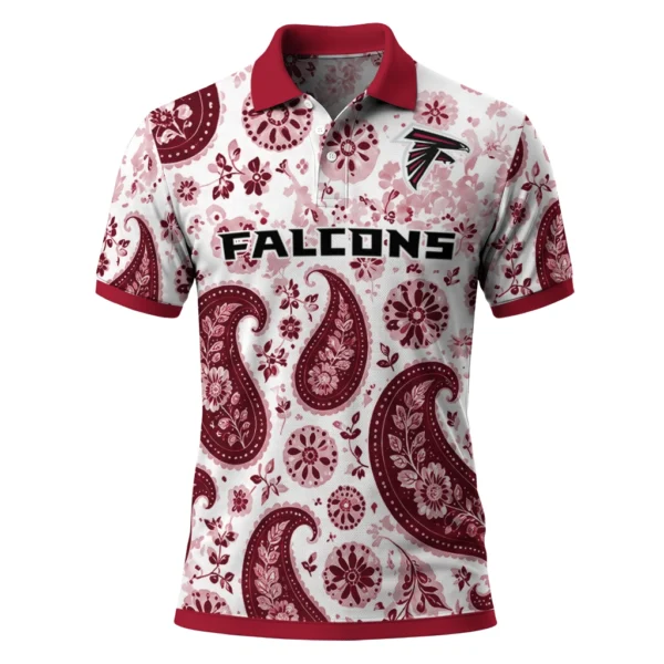 Atlanta Falcons Polo Shirt - Personalized Paisley Florals Red White