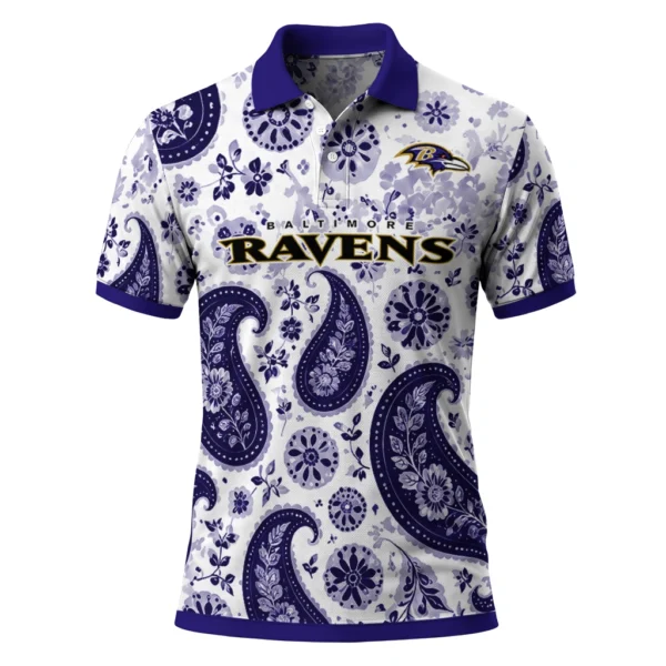 Baltimore Ravens Polo Shirt - Custom Paisley Florals Purple White