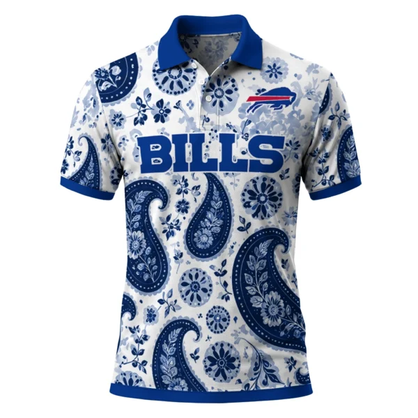 Buffalo Bills Polo Shirt - Customized Paisley Florals Blue White
