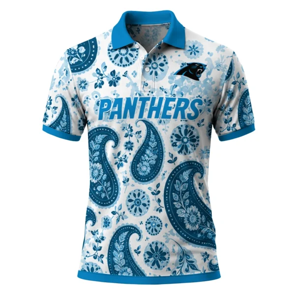 Carolina Panthers Polo Shirt - Personalized Paisley Florals Blue White