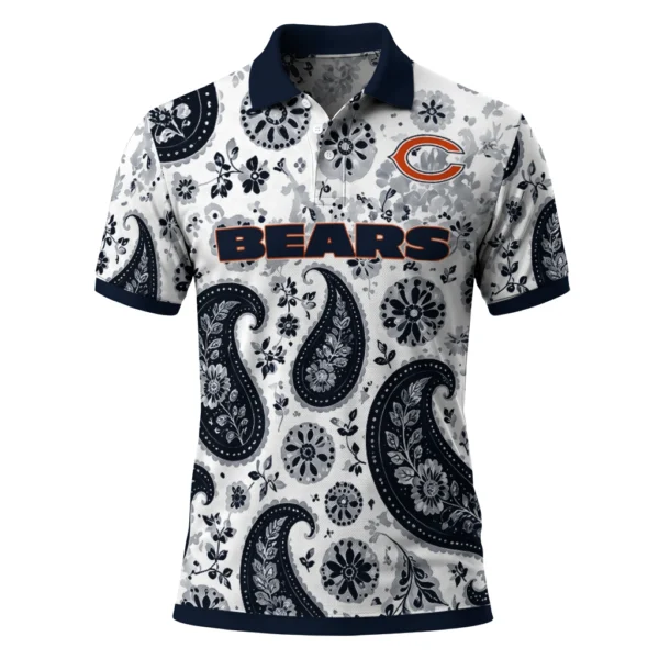 Chicago Bears Polo Shirt - Custom Paisley Florals Blue White