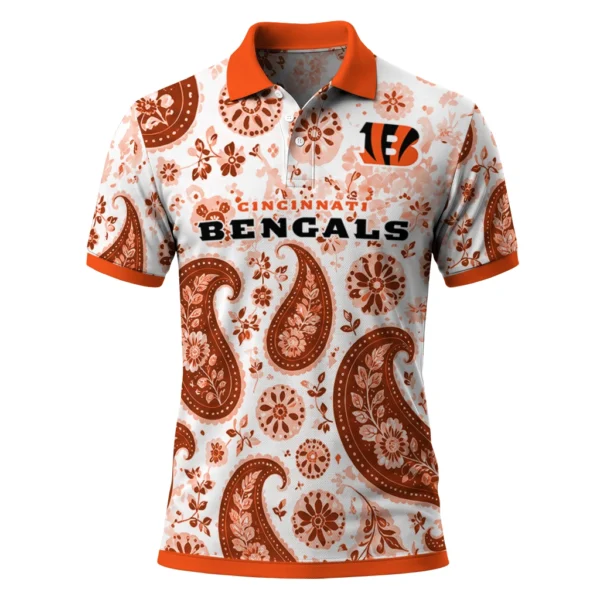 Cincinnati Bengals Polo Shirt - Customized Paisley Florals Orange White