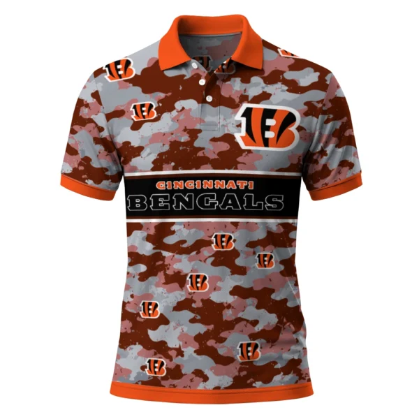 Cincinnati Bengals Polo Shirt - Personalized Camo Band Orange