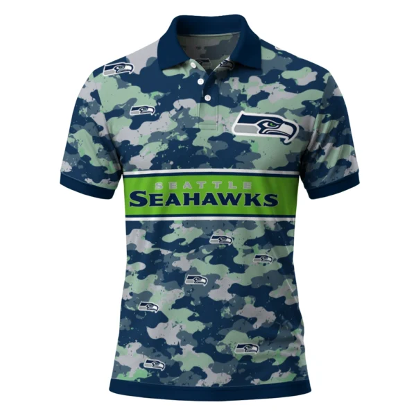 Seattle Seahawks Polo Shirt - Custom Camo Band Blue